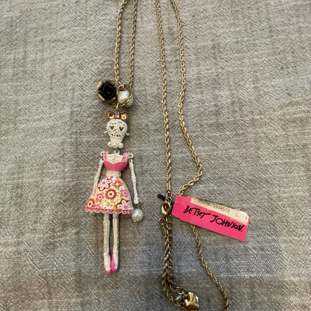 Betsey Johnson Pink and Gold Doll Pendant Necklace